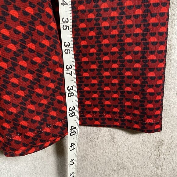 Lands End Ponte Knit Dress Red Geometric Cap Sleeve Fit & Flare Modest Church - Picture 10 of 12